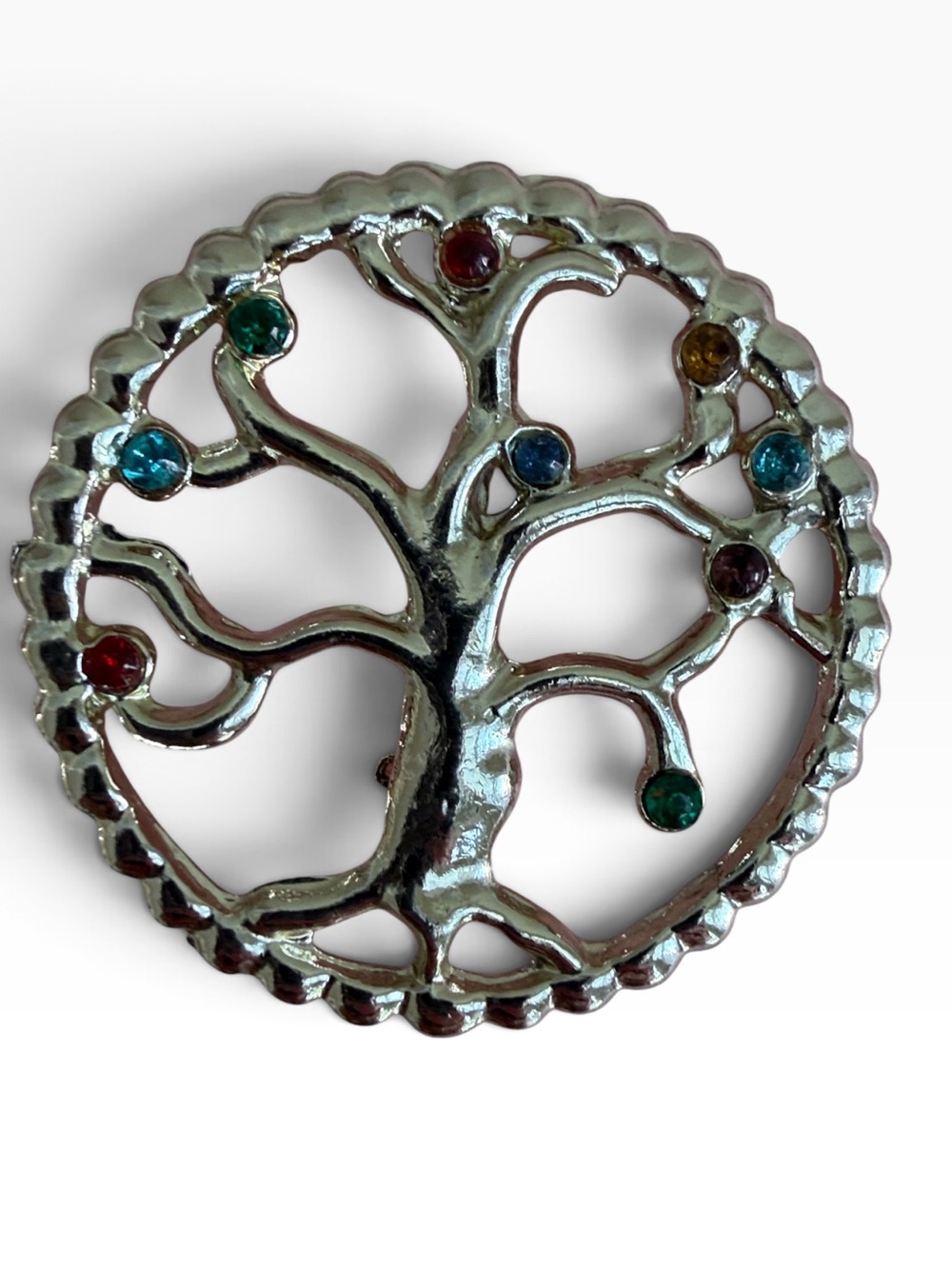 VINTAGE GOLDTONE TREE of LIFE RHINESTONE BROOCH FAMILY TREE PIN